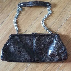 BROWN patent women's clutch/shoulder bag